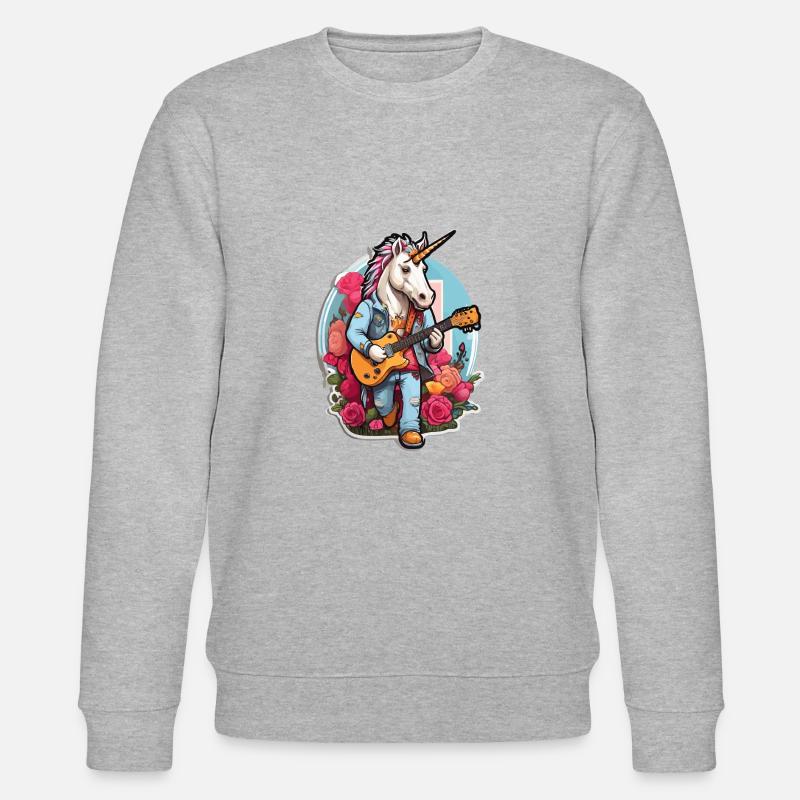 Einhorn spielt Gitarre auf einer Blumenwiese - Stanley/Stella Unisex Bio-Sweatshirt CHANGER  - Grau meliert