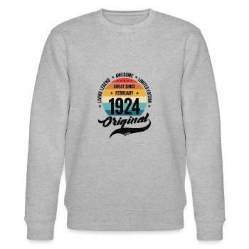Retro 100 Years February 1924 Birthday Vintage - Stanley/Stella CHANGER Unisex Organic Sweatshirt - heather grey - Front - Nik (191cm) & Marisol (170cm)