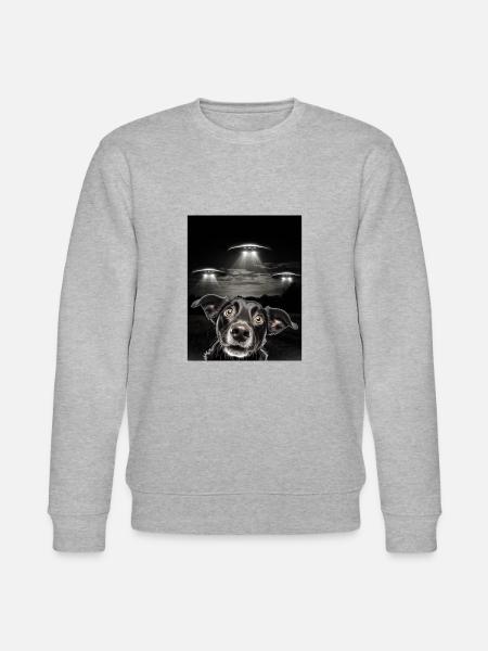 Sjove hunde selfie foran UFO'er Hund UFO - Stanley/Stella økologisk unisex-sweatshirt CHANGER - grå meleret