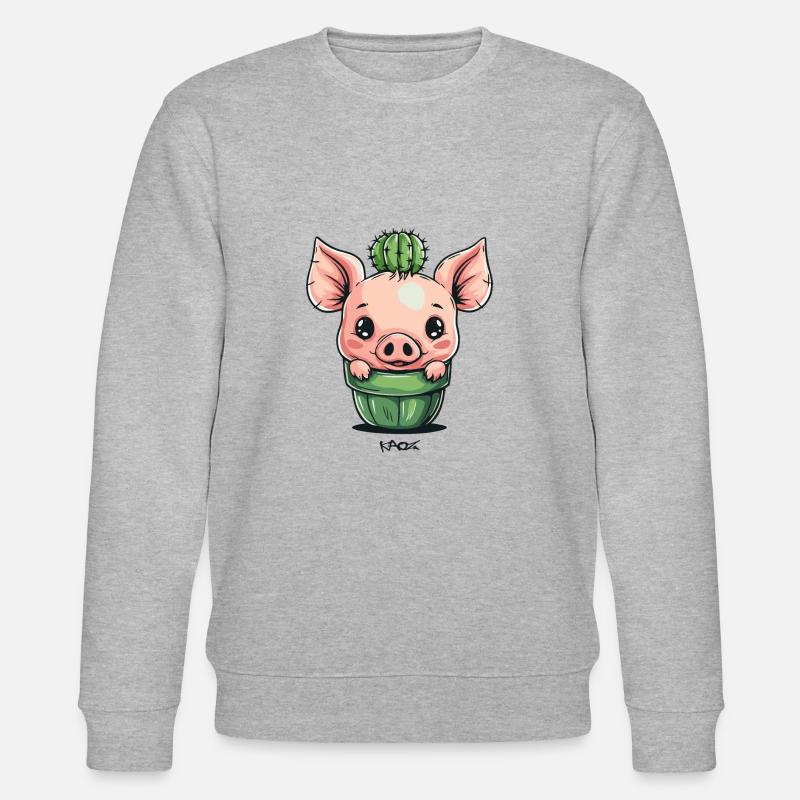 Cochon Cactus mignon - Sweat bio CHANGER Stanley/Stella Unisexe - gris chiné