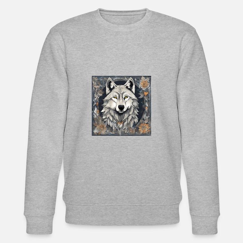 Kunstvolles herbstliches Wolfsmotiv - Stanley/Stella Unisex Bio-Sweatshirt CHANGER  - Grau meliert