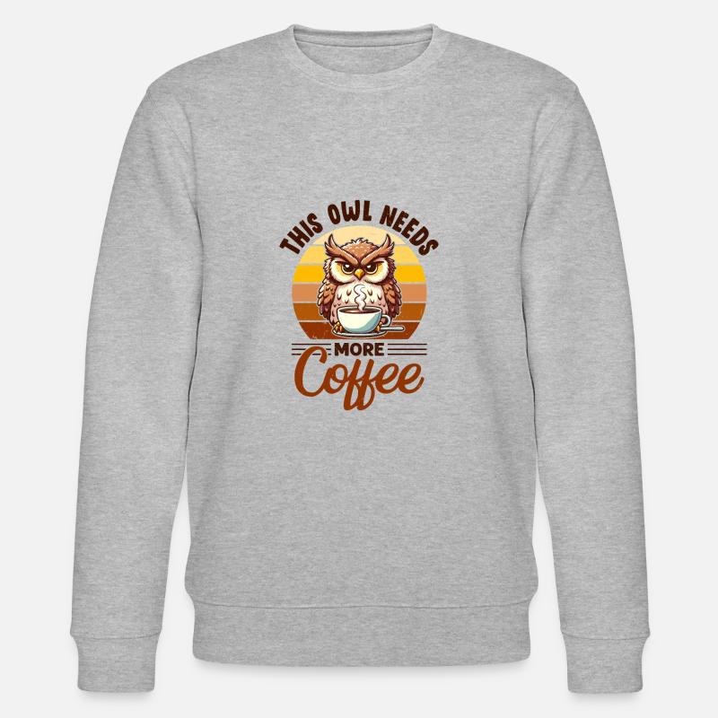 Grumpy owl with coffee - Stanley/Stella CHANGER Unisex Organic Sweatshirt - heather grey