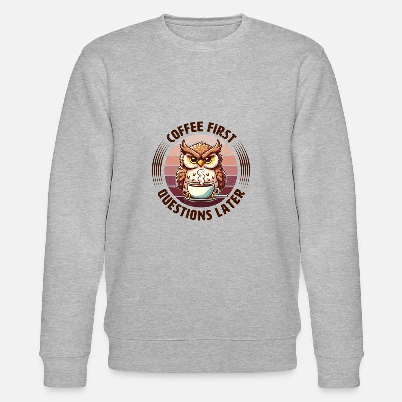 Grumpy owl with coffee - Stanley/Stella CHANGER Unisex Organic Sweatshirt - heather grey