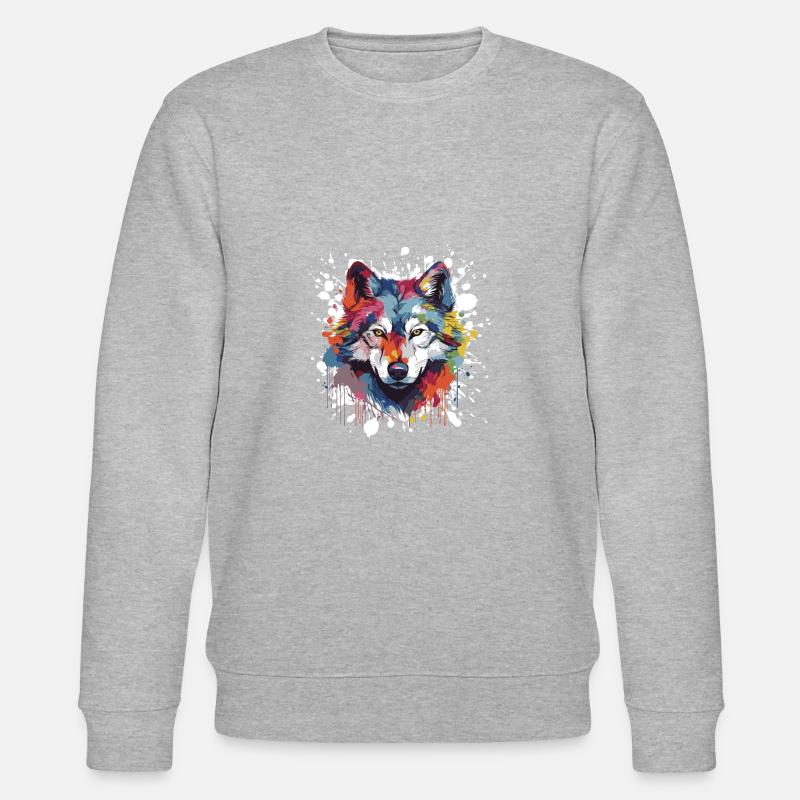 Wolf Pop Art Head - Stanley/Stella CHANGER Unisex Organic Sweatshirt - heather grey