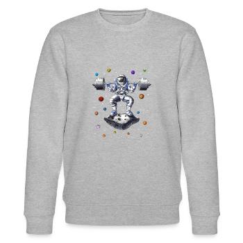 Astronauten-Fitness-Kniebeugen - Stanley/Stella Unisex Bio-Sweatshirt CHANGER  - Grau meliert - Vorne - Nik (191cm) & Marisol (170cm)