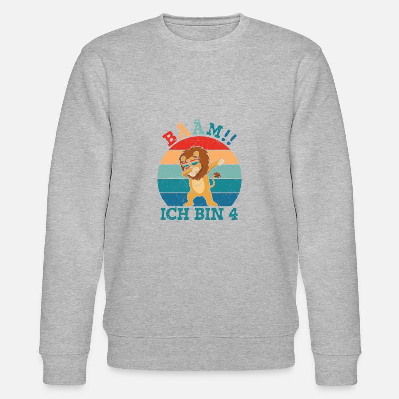 Bääm Ich bin 4 Löwe - Stanley/Stella Unisex Bio-Sweatshirt CHANGER  - Grau meliert