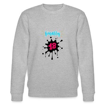 18. Geburtstag - Endlich 18 und Erwachsen - Stanley/Stella Unisex Bio-Sweatshirt CHANGER  - Grau meliert - Vorne - Nik (191cm) & Marisol (170cm)