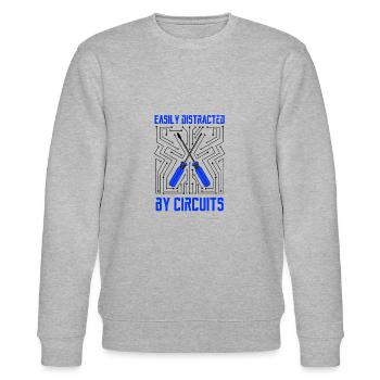 Ironisches Sprichwort: Elektroarbeiter, - Stanley/Stella Unisex Bio-Sweatshirt CHANGER  - Grau meliert - Vorne - Nik (191cm) & Marisol (170cm)
