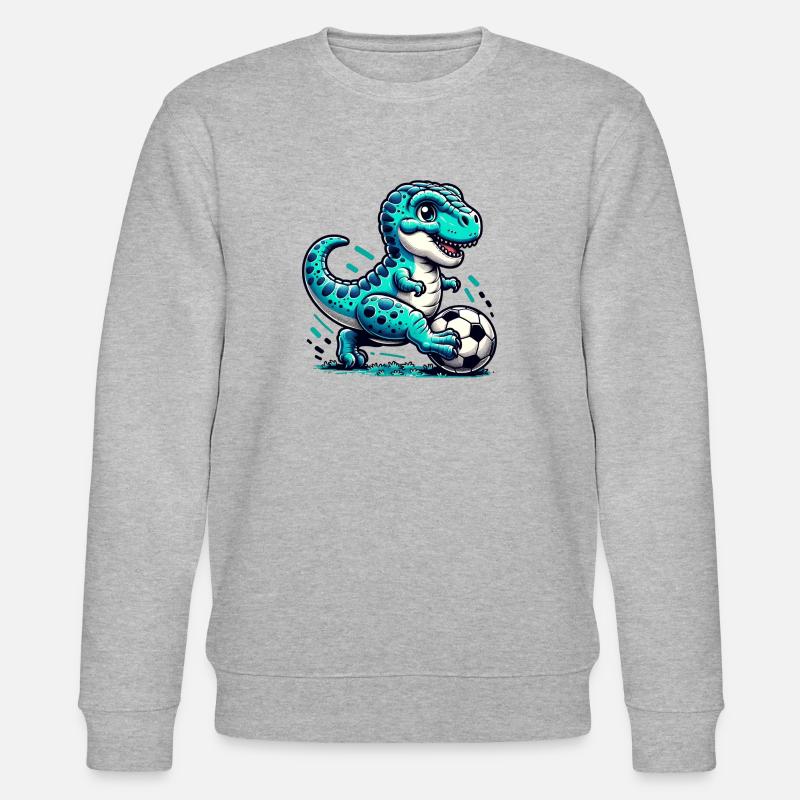 T-Rex Dinosaur Playing Soccer - Stanley/Stella CHANGER Unisex Organic Sweatshirt - heather grey