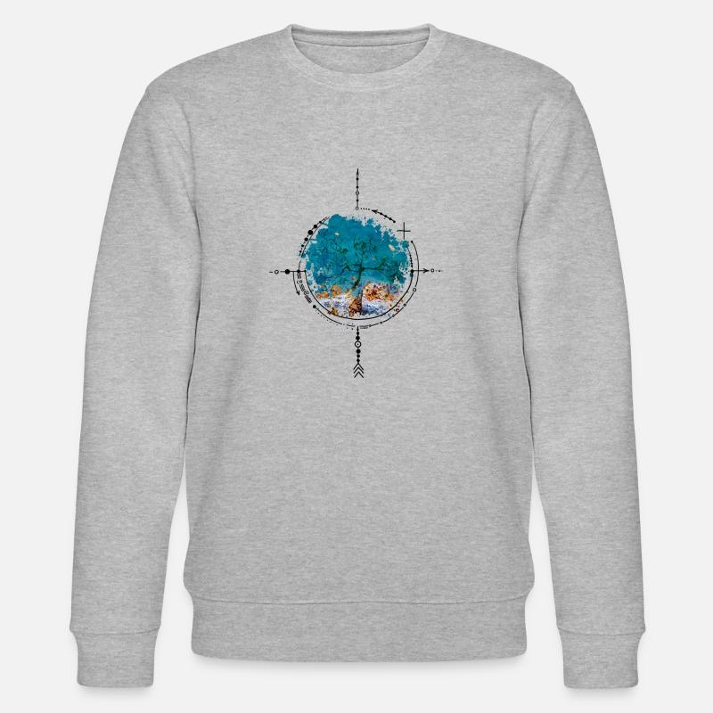 Kompass mit Baumspiegelung - Aquarellversion - Stanley/Stella Unisex Bio-Sweatshirt CHANGER  - Grau meliert