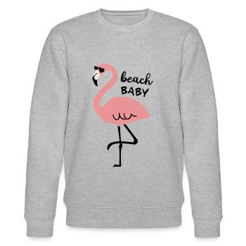 Flamingo mit Sonnenbrille und Spruch beach Baby - Stanley/Stella Unisex Bio-Sweatshirt CHANGER  - Grau meliert - Vorne - Nik (191cm) & Marisol (170cm)