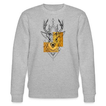 Hirsch Hirschgeweih Tier Geometrisch Gold Kunst - Stanley/Stella Unisex Bio-Sweatshirt CHANGER  - Grau meliert - Vorne - Nik (191cm) & Marisol (170cm)