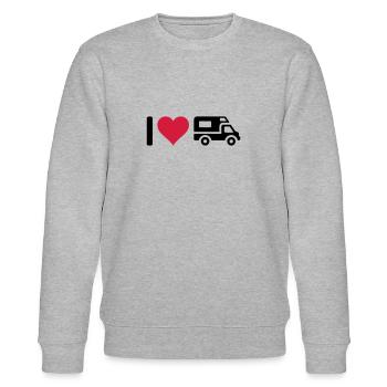 I love camping Wohnmobil - Stanley/Stella Unisex Bio-Sweatshirt CHANGER  - Grau meliert - Vorne - Nik (191cm) & Marisol (170cm)
