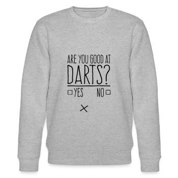 Are you good at darts? Color Change Dart Sayings - Stanley/Stella CHANGER Unisex Organic Sweatshirt - heather grey - Front - Nik (191cm) & Marisol (170cm)