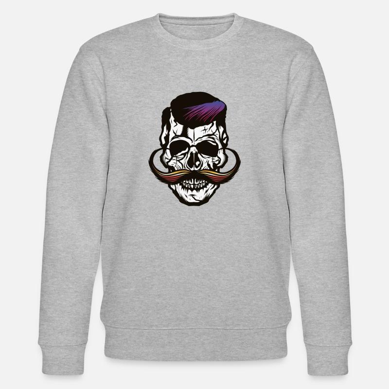 Schädel Totenkopf Schnurrbart Schnurrbart Hipster - Stanley/Stella Unisex Bio-Sweatshirt CHANGER  - Grau meliert
