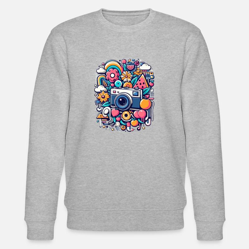 Bunte Collage mit Kamera - Stanley/Stella Unisex Bio-Sweatshirt CHANGER  - Grau meliert