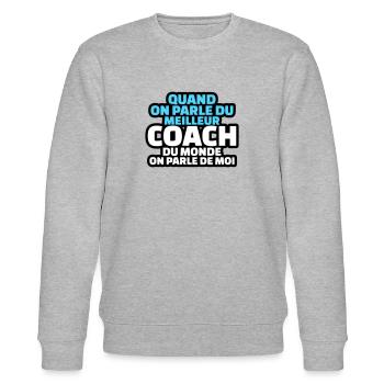 quand on parle du meilleur coach on parle de moi - Sweat bio CHANGER Stanley/Stella Unisexe - gris chiné - Devant - Nik (191cm) & Marisol (170cm)