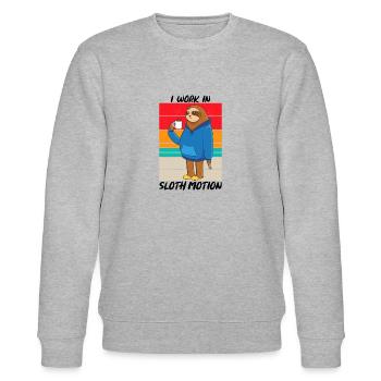 I Work In Sloth Motion Sarcasm - Stanley/Stella CHANGER Unisex Organic Sweatshirt - heather grey - Front - Nik (191cm) & Marisol (170cm)