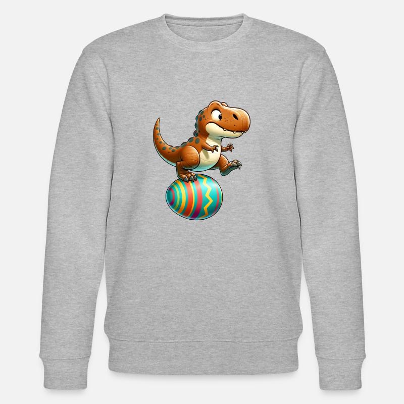 Dancing T-Rex, Easter Eggshell Fun - Stanley/Stella CHANGER Unisex Organic Sweatshirt - heather grey