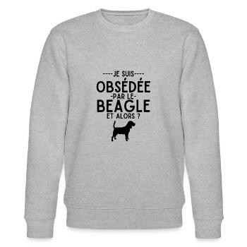 Obsédée par le beagle - Sweat bio CHANGER Stanley/Stella Unisexe - gris chiné - Devant - Nik (191cm) & Marisol (170cm)