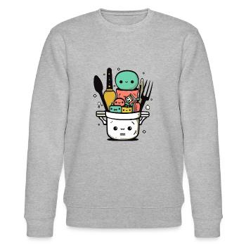 Kawaii Kochgeschirr - Stanley/Stella Unisex Bio-Sweatshirt CHANGER  - Grau meliert - Vorne - Nik (191cm) & Marisol (170cm)