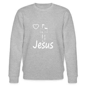 J’aime Jésus-Christ pour croire au don de Jésus - Sweat bio CHANGER Stanley/Stella Unisexe - gris chiné - Devant - Nik (191cm) & Marisol (170cm)