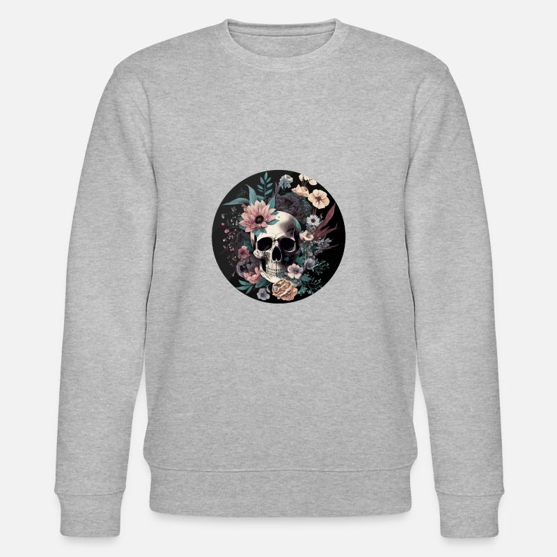 Crâne humain et fleurs 35 - Sweat bio CHANGER Stanley/Stella Unisexe - gris chiné