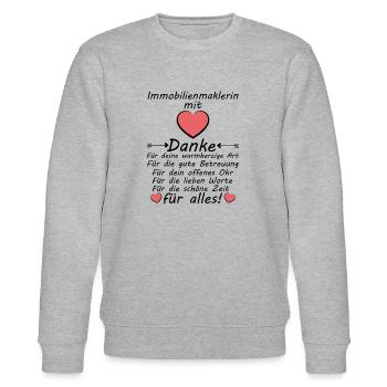 Danke Dankeschön an Immobilienmaklerin Maklerin - Stanley/Stella Unisex Bio-Sweatshirt CHANGER  - Grau meliert - Vorne - Nik (191cm) & Marisol (170cm)