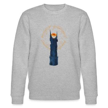 Der Herr Der Ringe Dunkler Turm Mit Ring-Inschrift - Stanley/Stella Unisex Bio-Sweatshirt CHANGER  - Grau meliert - Vorne - Nik (191cm) & Marisol (170cm)
