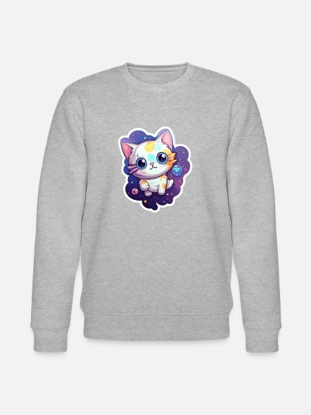 Schattige cartooneske kat die in de ruimte zweeft - Stanley/Stella Uniseks bio-sweatshirt CHANGER - grijs gemêleerd