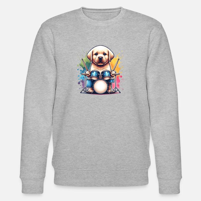 Cool Labrador Drummer - Stanley/Stella CHANGER Unisex Organic Sweatshirt - heather grey