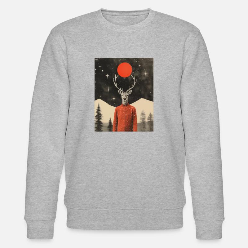 Surreale Rentier-Wintercollage - Stanley/Stella Unisex Bio-Sweatshirt CHANGER  - Grau meliert