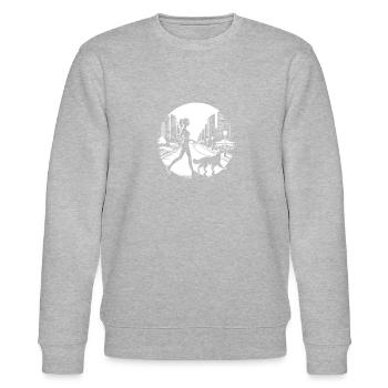 Spazieren mit dem Golden Retriever in der Stadt - Stanley/Stella Unisex Bio-Sweatshirt CHANGER  - Grau meliert - Vorne - Nik (191cm) & Marisol (170cm)