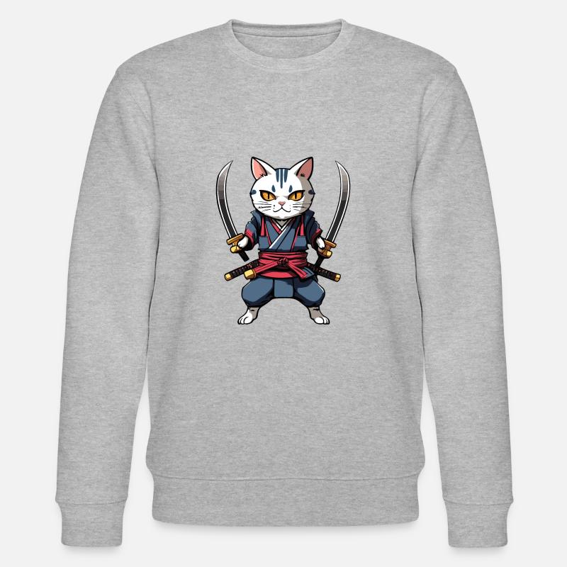 Chat samouraï #33 - Sweat bio CHANGER Stanley/Stella Unisexe - gris chiné