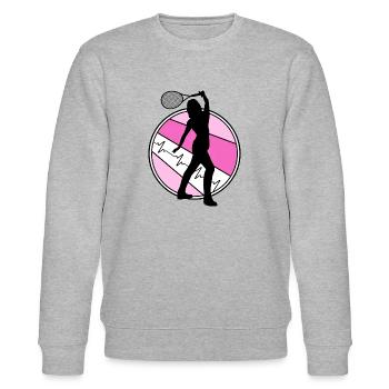 Tennisgirl Matchball Racket "ms. tennis" - Stanley/Stella CHANGER Unisex Organic Sweatshirt - heather grey - Front - Nik (191cm) & Marisol (170cm)