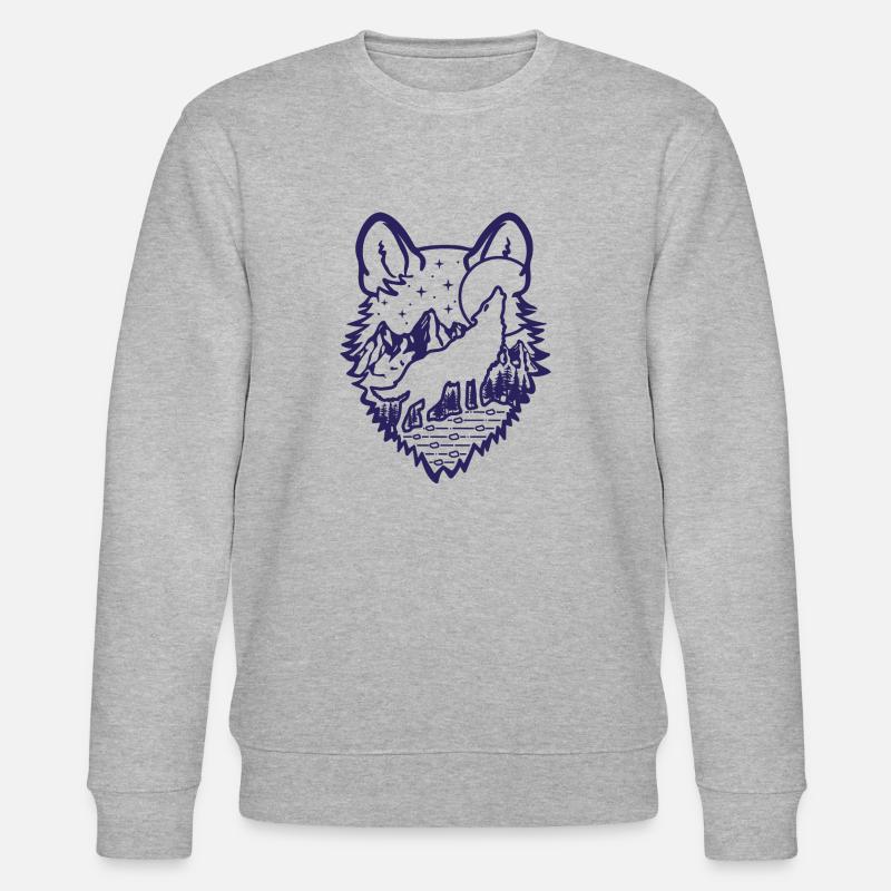 Heulender Wolf | Vollmond | Geschenk - Stanley/Stella Unisex Bio-Sweatshirt CHANGER  - Grau meliert