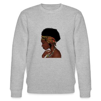 Kente African Woman, Ghana, Africa - Stanley/Stella CHANGER Unisex Organic Sweatshirt - heather grey - Front - Nik (191cm) & Marisol (170cm)