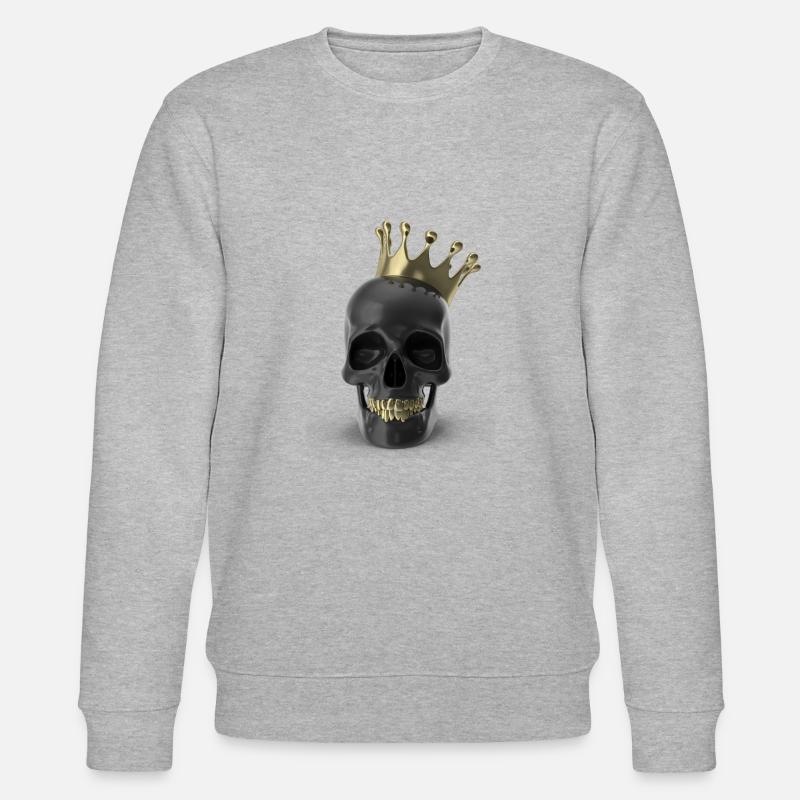 Black Skull With Gold Teeth And Crown 3D - Stanley/Stella Unisex Bio-Sweatshirt CHANGER  - Grau meliert