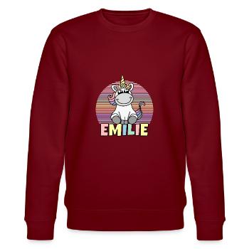Emilie Einhorn Name - Stanley/Stella CHANGER Unisex Organic Sweatshirt - burgundy - Front - Nik (191cm) & Marisol (170cm)