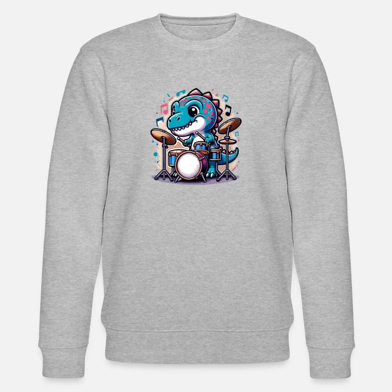 Cool T-Rex Dinosaur Drummer - Stanley/Stella CHANGER Unisex Organic Sweatshirt - heather grey
