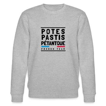 french team : potes pastis pétanque - Sweat bio CHANGER Stanley/Stella Unisexe - gris chiné - Devant - Nik (191cm) & Marisol (170cm)