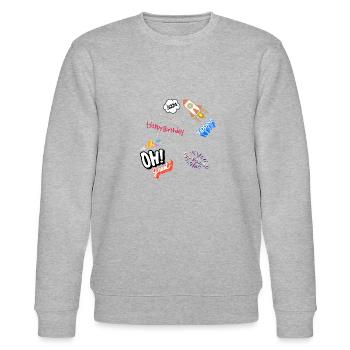Happy birthday,comic, Rakete, Sterne, Geburtstag - Stanley/Stella Unisex Bio-Sweatshirt CHANGER  - Grau meliert - Vorne - Nik (191cm) & Marisol (170cm)