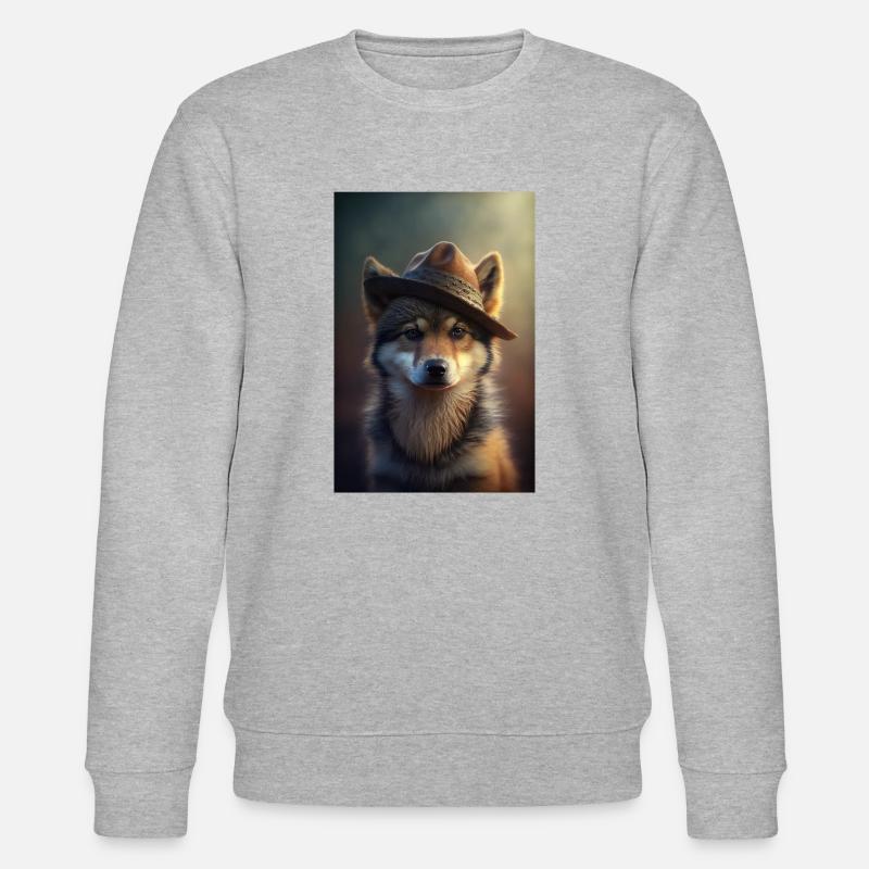 Süßer Wolf mit Hut - Stanley/Stella Unisex Bio-Sweatshirt CHANGER  - Grau meliert