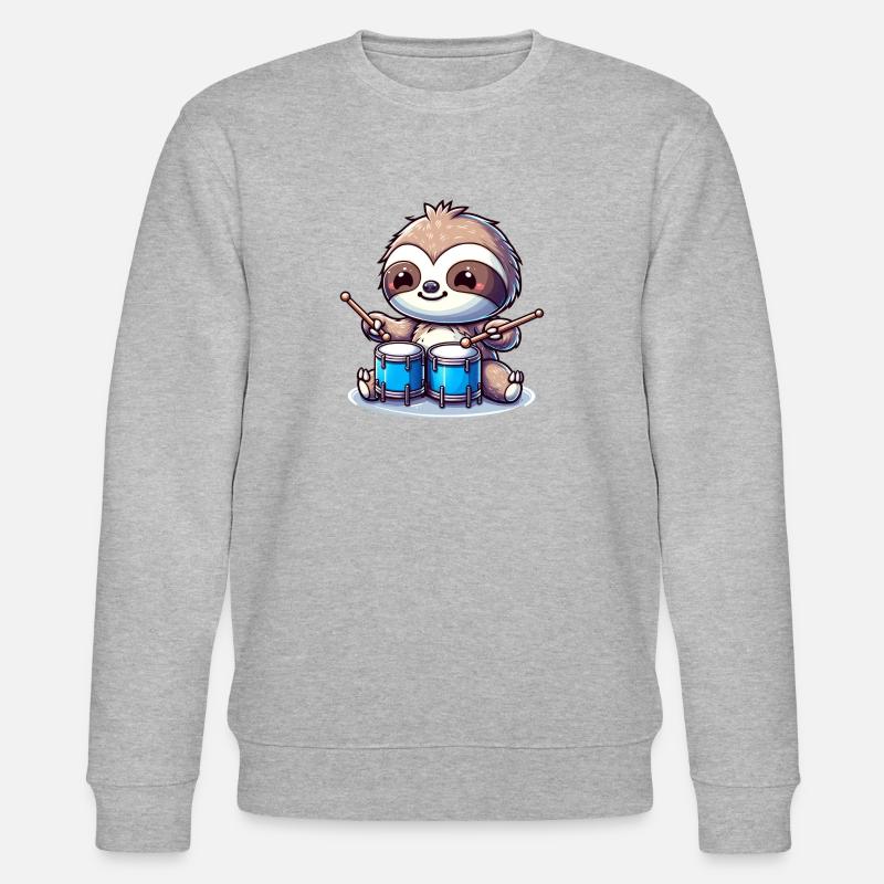 Cute drum playing sloth - Stanley/Stella CHANGER Unisex Organic Sweatshirt - heather grey