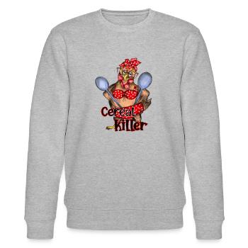 Cereal killer - crazy chicken mom design - Stanley/Stella Unisex Bio-Sweatshirt CHANGER  - Grau meliert - Vorne - Nik (191cm) & Marisol (170cm)