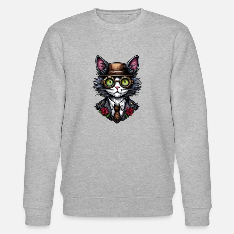 Steampunk Katze - Stanley/Stella Unisex Bio-Sweatshirt CHANGER  - Grau meliert