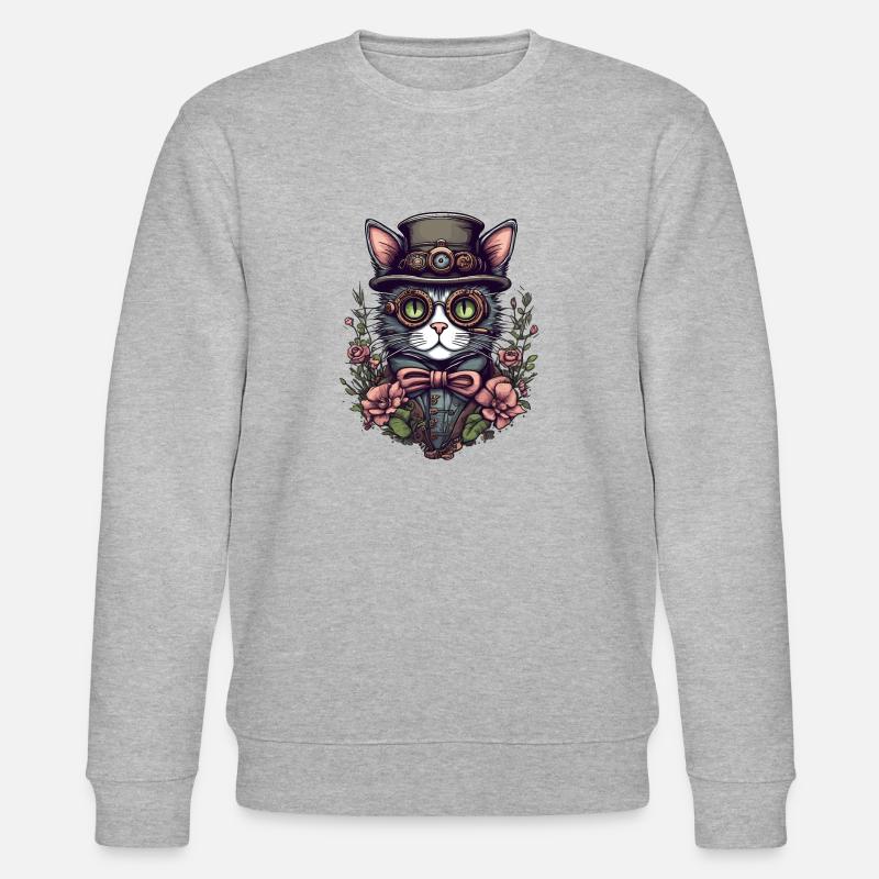 Chat steampunk - Sweat bio CHANGER Stanley/Stella Unisexe - gris chiné