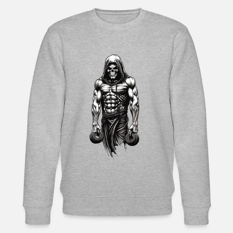 Powerful Bodybuilder Skeleton Training Design - Stanley/Stella CHANGER Unisex Organic Sweatshirt - heather grey