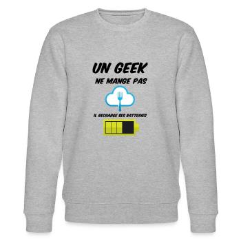 un geek ne mange pas cadeau anniversaire blague - Sweat bio CHANGER Stanley/Stella Unisexe - gris chiné - Devant - Nik (191cm) & Marisol (170cm)