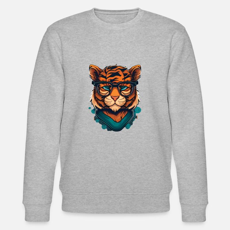 Tiger als Nerd mit Buch - Stanley/Stella Unisex Bio-Sweatshirt CHANGER  - Grau meliert